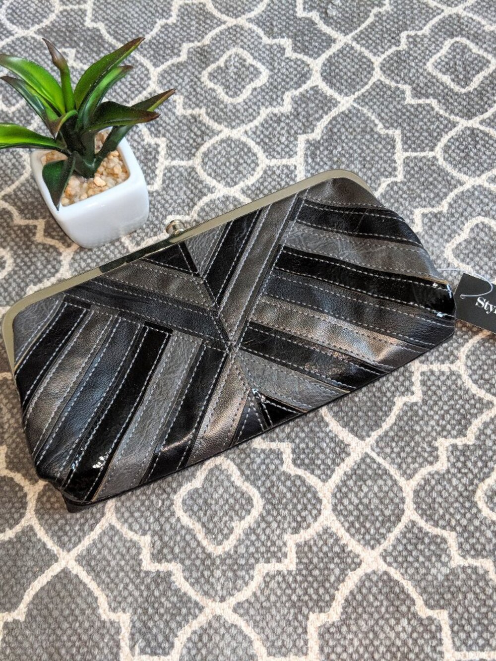 *STYLE & CO Leather Black Silver Clutch